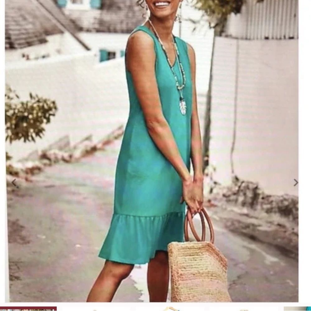 J. Jill Flounced-hem Double V-neck knit dress woman’s Sz XS teal/blue